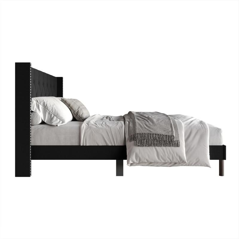 Favorer Cicero Tufted Upholstered Wingback Panel Bed, Box Spring Require, Comfortable and Stylish Design King Size Four Sturdy Legs