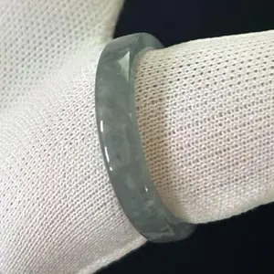 Natural Translucent Green Jade Jadeite Ring Band, Width 3.3-4 mm