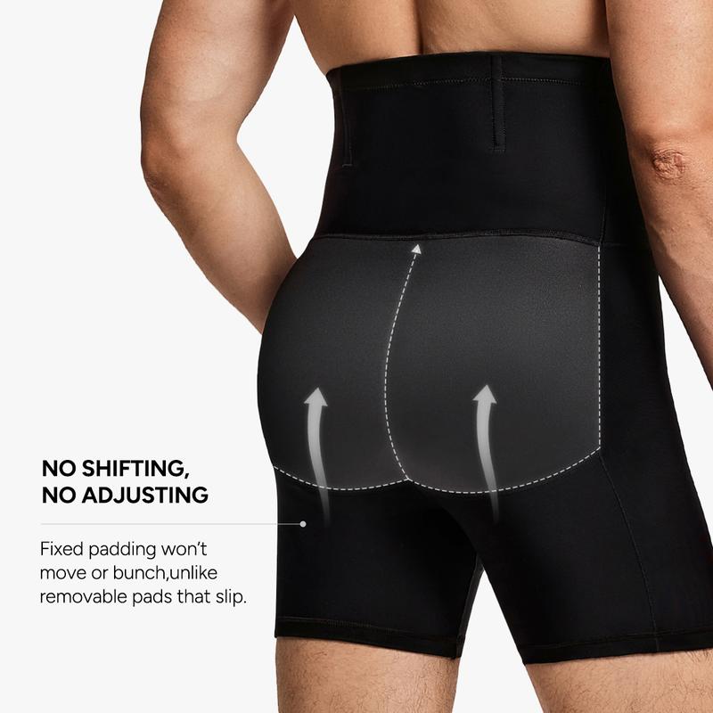 Nebility Men’s 3D Butt Lift High-Waist Shapewear Boxer Briefs, with Built-In One-Piece Fixed Hip Pad, High Waist Seamless Compression Underwear, Breathable Stretch Fabric for Tummy Control, Daily Support & Moisture-Wicking