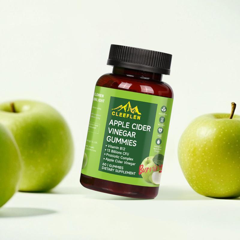 CLEEFLEN Apple Cider Vinegar Gummies, with Vitamin B12 and Probiotics, Supports Digestive Health, Detox Cleanse, Immune Boost, Gluten-Free, Suitable for Vegetarians [60 Gummies] Natural Supplement