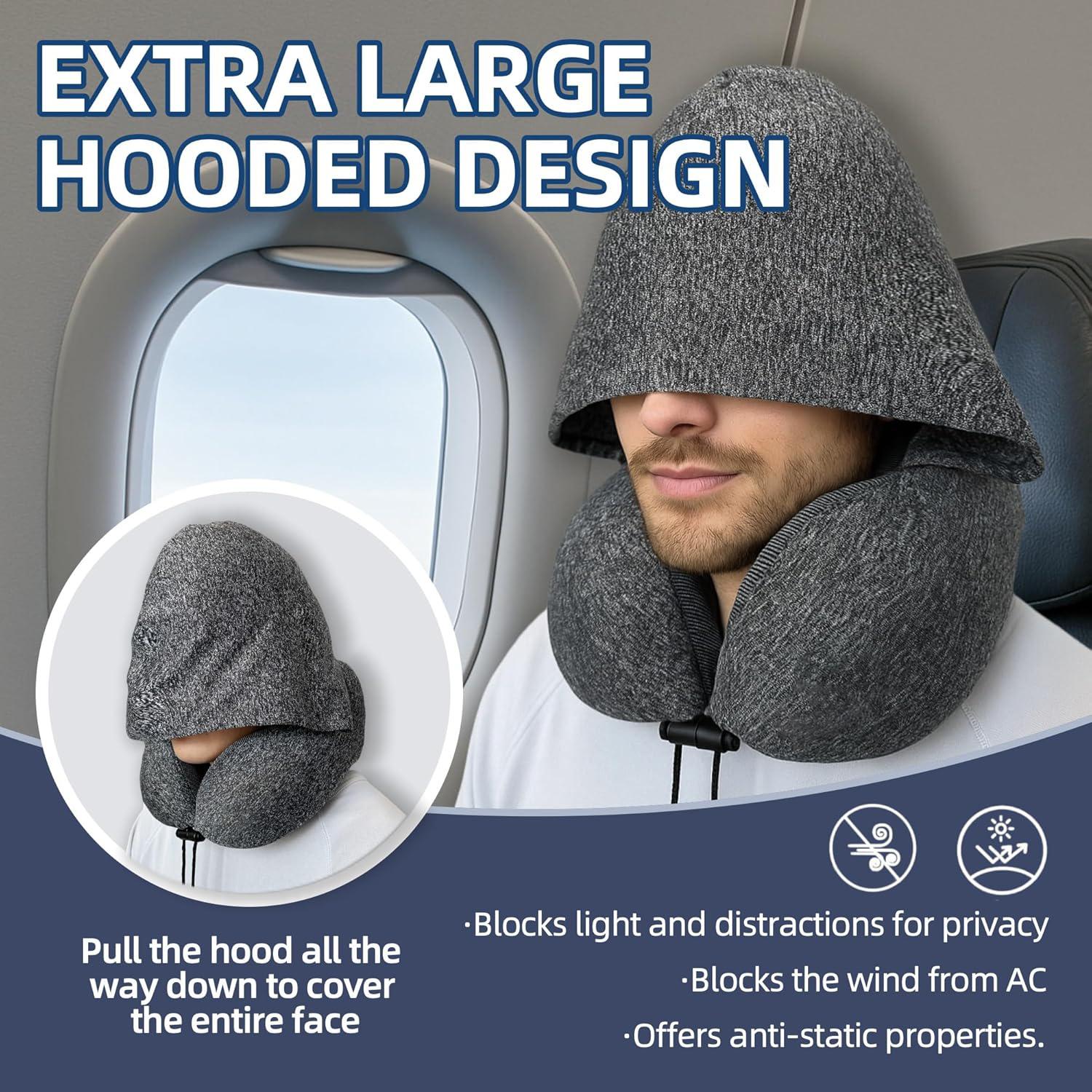 Travel Pillow with Extra Large Hood for Airplane Long Flights Privacy and Comfort Memory Foam with Skin-Friendly Cover for Road Trip Head&Neck Support for Plane Office Cars Sleeping & Rest Travel Pillow with Extra Large Hood for Airplane Long Flights Privacy and Comfort Memory Foam with Skin-Friendly Cover for Road Trip Head&Neck Support for Plane Office Cars Sleeping & Rest