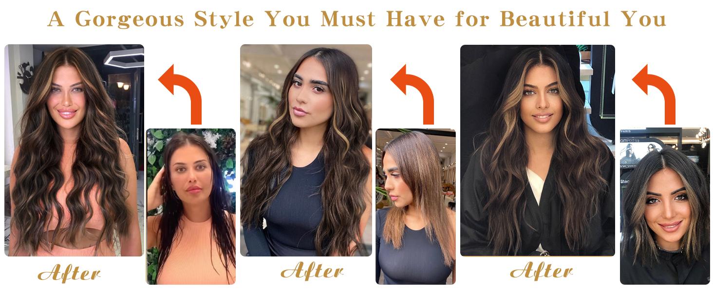 AISI HAIR 26inch Long Wavy Wig Highlights Color Synthetic Curly Middle Part for Women - Heat Resistant, Daily Party Use, Brown Mixed Blonde AISI HAIR 26inch Long Wavy Wig Highlights Color Synthetic Curly Middle Part for Women - Heat Resistant, Daily Party Use, Brown Mixed Blonde