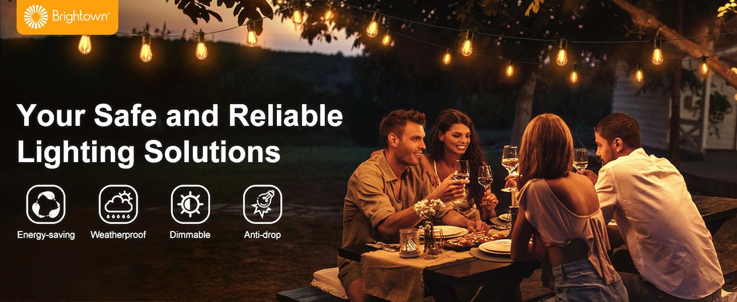 Brightown 100FT Outdoor String Lights LED Patio Lights with 50 Shatterproof ST38 Edison Bulbs Dimmable Waterproof for Backyard Deck Garden Party Xmas Decor