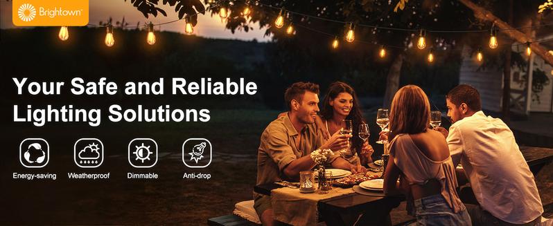 Brightown 100FT Outdoor String Lights LED Patio Lights with 50 Shatterproof ST38 Edison Bulbs Dimmable Waterproof for Backyard Deck Garden Party Xmas Decor
