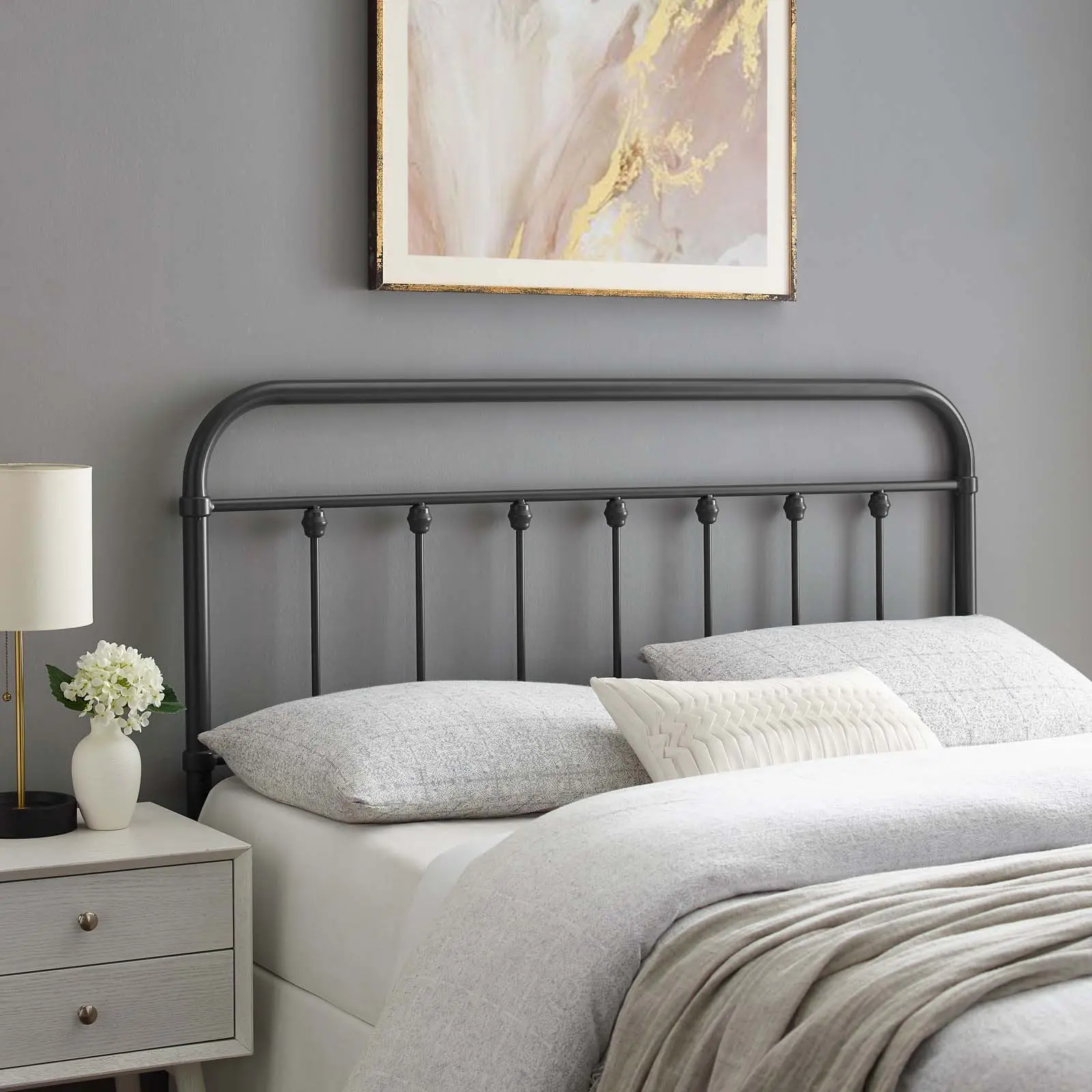 Modway Sage Twin Metal Headboard - Single Size Bed Frame, Modern Farmhouse Country Rustic Style, Adjustable Gray Headboard, Assembly Required, for Bedroom Decor, Kid's Bedroom Use, Twin Size Bed