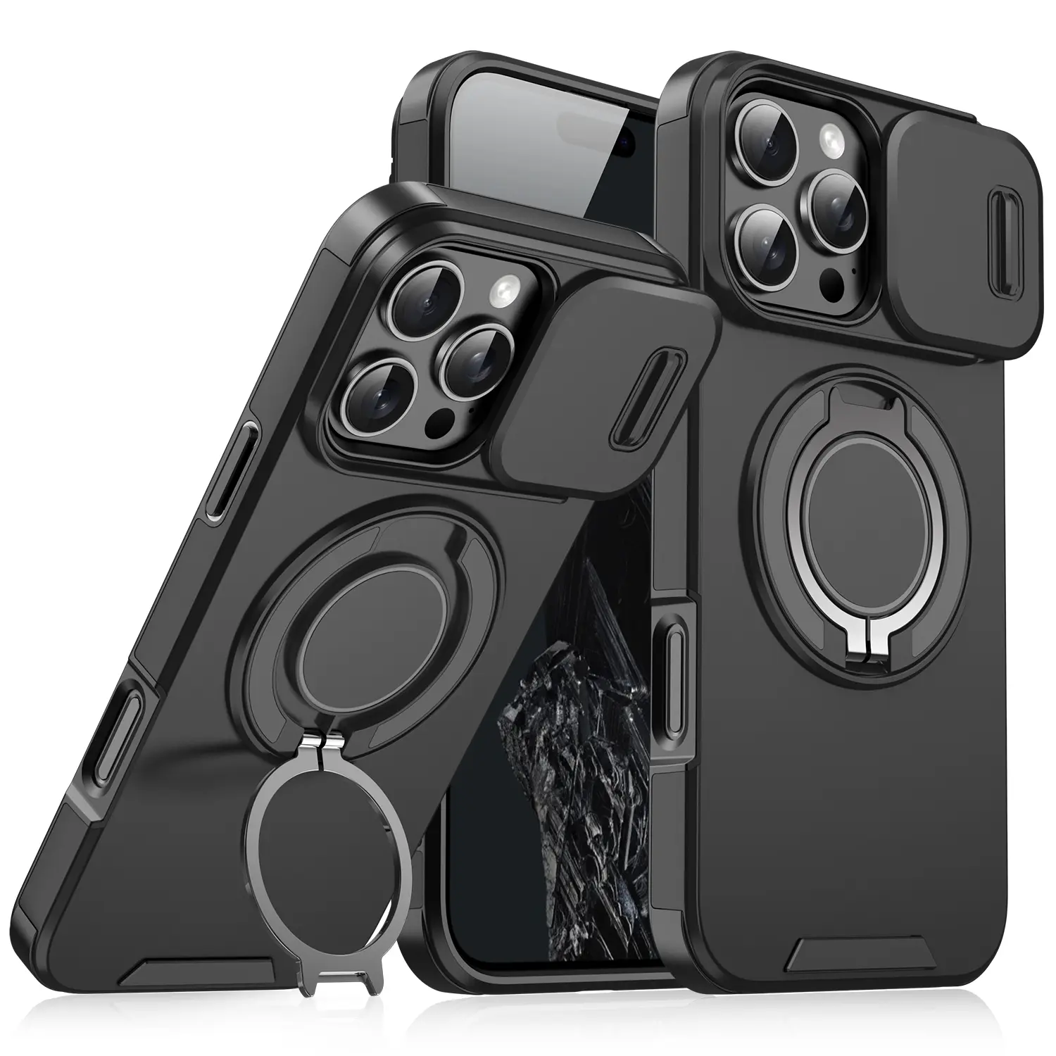 Heavy Duty Case for iPhone 17/16/15/14/13/12 Pro Max with Camera Lens Protector,360° Rotating Ring Kickstand, Shockproof Rugged Military Grade Drop Protection Cover#backtoschool