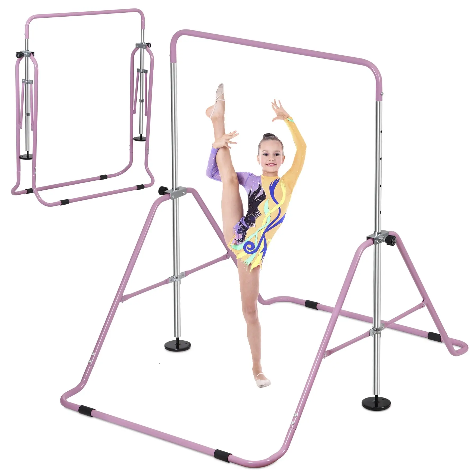 Zeny Kids Expandable Steel Junior Gymnastics Kip Bar - 5 Height-Adjustable Settings, 17.5lbs Pink At-Home Gymnastics Equipment for Sports & Outdoor Recreation, Gymnastics Bars