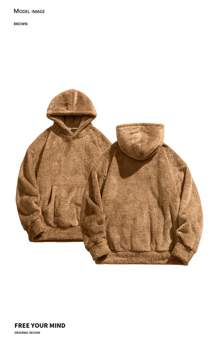 One piece Men's winter fleece thick casual loose and comfortable Arctic fleece hooded sweatshirt, Men's warm outerwear hooded clothes, Men's Solid Pocket Long Sleeve Fuzzy Hoodie, Cozy Fall Outfits