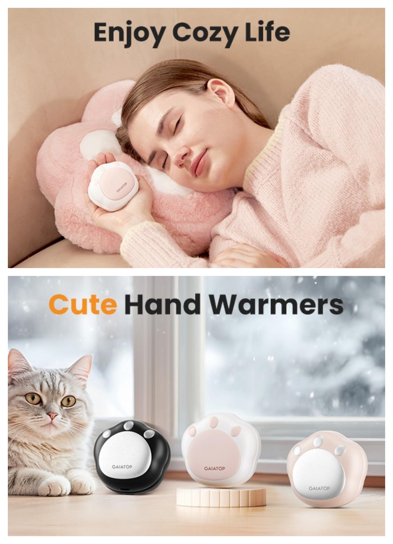 [2-Pack Cat Paw] GAIATOP Hand Warmers for Women, 13H Long-Lasting Rechargeable Pocket Heater, Lovely Gift for Her