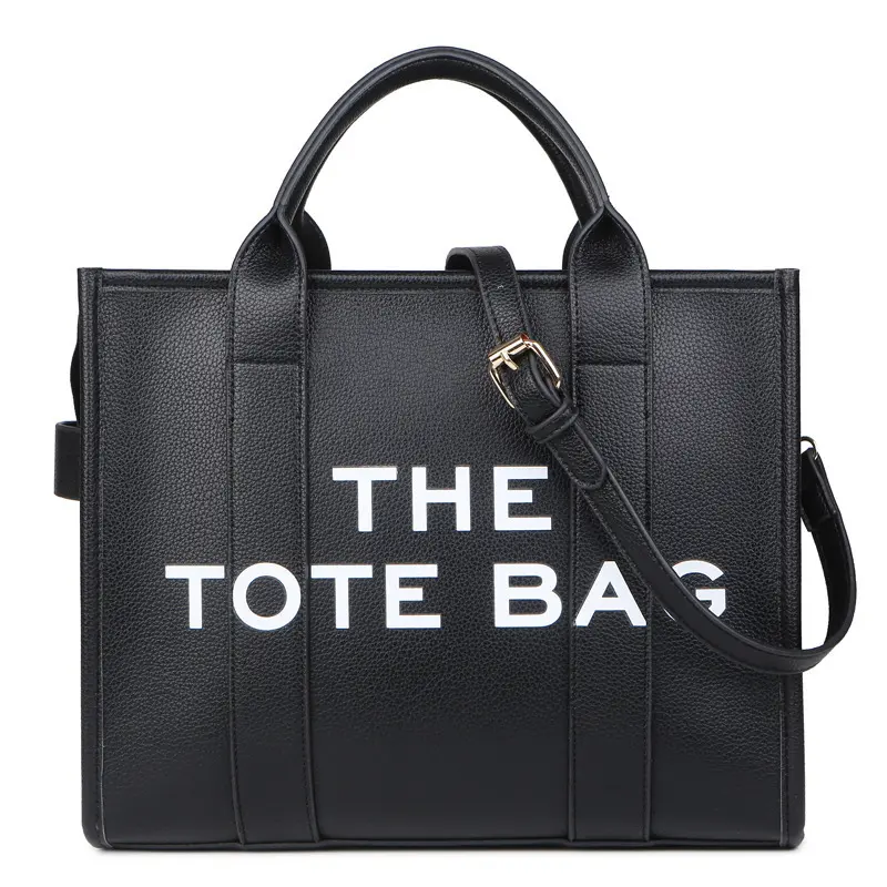 BIGWIG Women's Black PU Leather Tote - THE TOTE BAG Print, Durable Structured, Adjustable Crossbody Strap, Spacious Casual Commuter Everyday Work Bag, Stylish Birthday Gift for Women (Womens Gifts), Casual Commuter Bag
