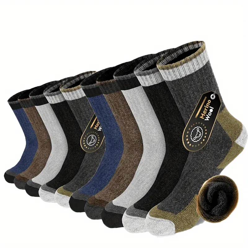 5/10 Double Wool Socks Men's Thick Warm Socks Winter Warm Men's Fashion Round Neck Men's Socks Size 7-13 Menswear