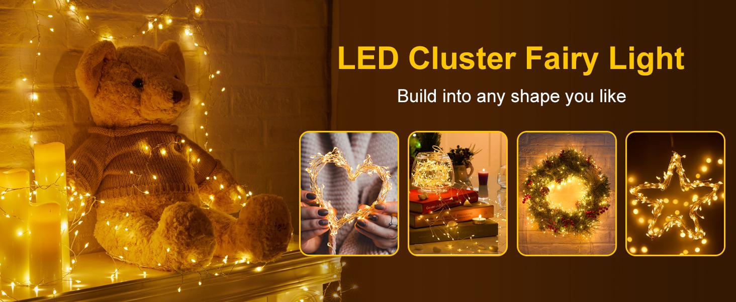 Fairy Lights Battery Operated 60 LED Starry Firecracker String Lights 5 Feet Silver Wire Waterproof for DIY Wreath Home Wedding Bedroom Mason Jar Holiday Christmas Ramadan Decorations