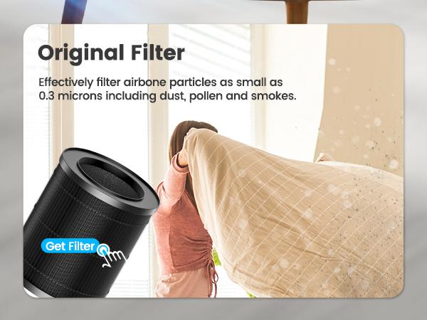 MORENTO MR2566 Air Purifier for Bedroom, Home, Smoke & Pet Dander Odors, Sleep Mode, Portable HEPA, Blue Ambient Light, Sleeping Mode#TikTokShopBlackFriday