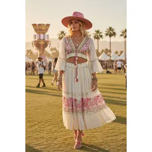 Festival Bohemian Skirt + Top Set - Fuschia
