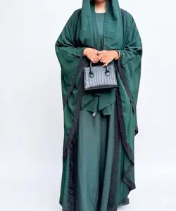 Mina Luxury Emerald Green Abaya for Women – Full Sleeve Modest Dress with Black Borders | Zoya Z