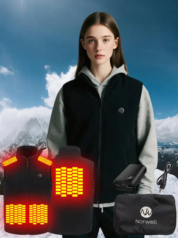 【Includes Power Bank】Norwell Heated Vest Fleece Vest Puffer Vest Women Sleeveless Zip Up Outerwear Stand Collar Quilted Vest Warm Winter Jackets Coats with Pocket