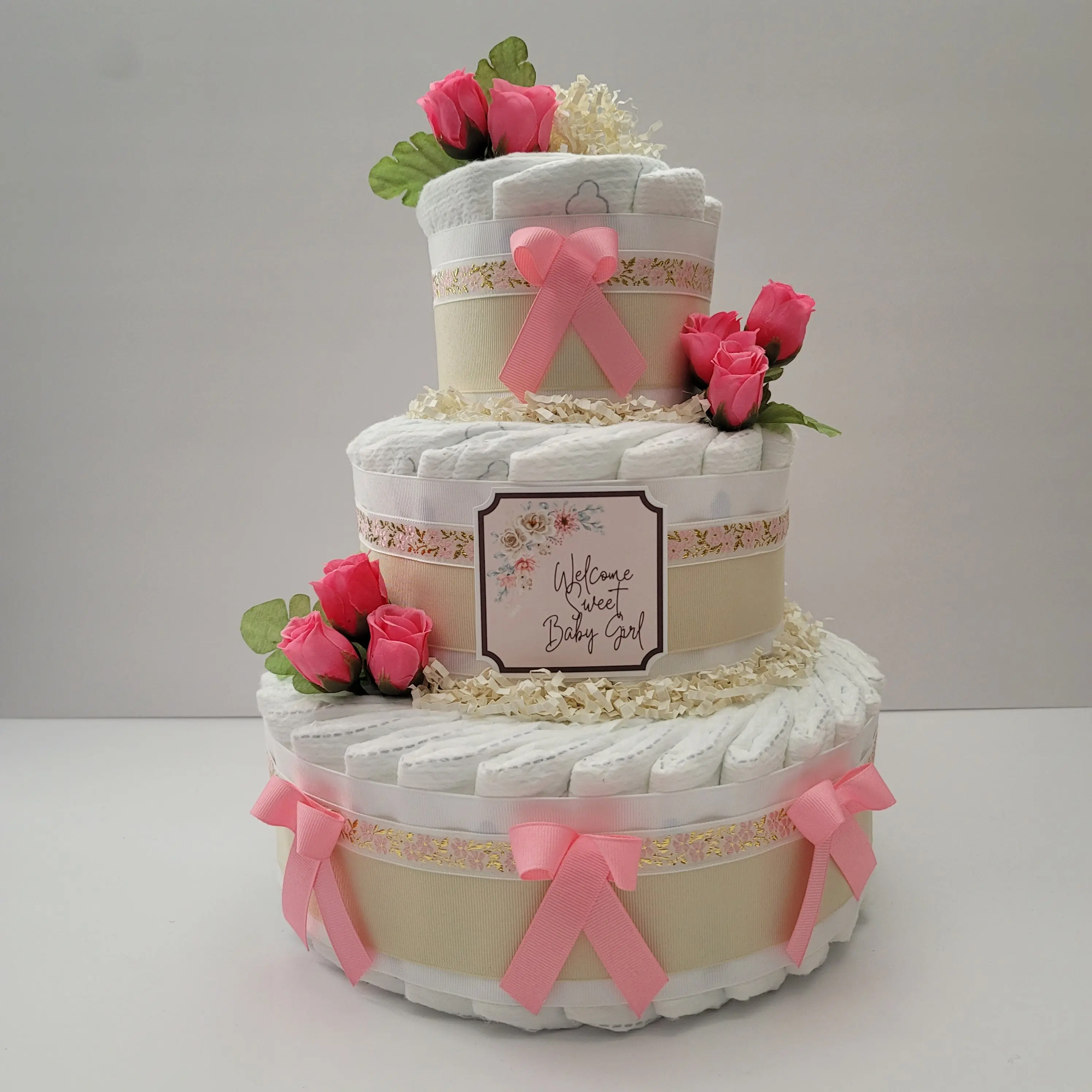 Floral Baby Shower Diaper Cake Girls