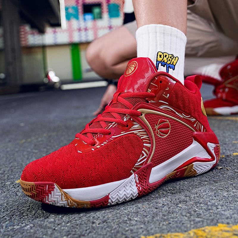 Men's High Top red design BasketballShoes- Stylish, breathable, durable men sports shoes suitable for leisure and outdoor activities.with non-slip.wear- resistant design. mesh upper and fabric lining. suitable for alIl seasons everyday use