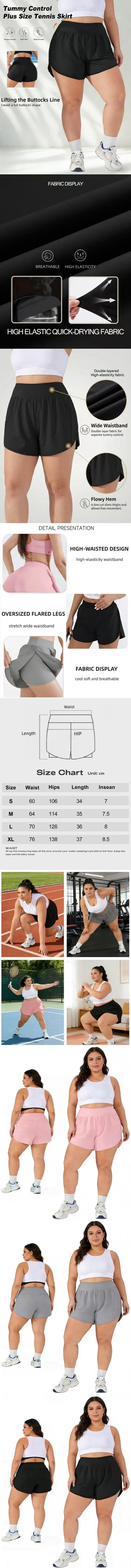 Women's 3pcs Sports Shorts Skirt Set, Cute Fashionable Tennis & Yoga Skirt for Gym, Casual Wear, All-Season Clothing, New Style Girls' Skort, High-Stretch Comfortable and Soft Skort with Built-in Anti-See-Through Safety Shorts, Weekend Outing Casual