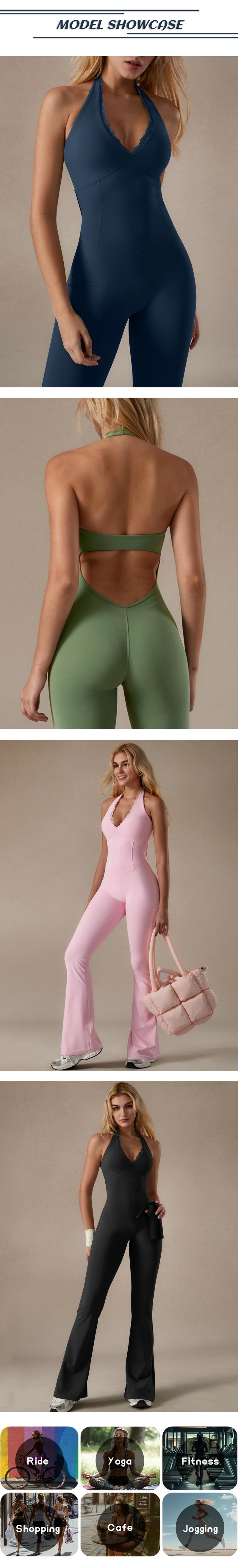 TimeOFF Backless Halter Jumpsuit , Soft Stretch Fabric, Moisture-Wicking , Yoga, Gym & Active Lifestyle , Women's Versatile Activewear Fitness Outfit Workout Apparel,jumpsuit women