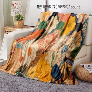 Soft Floral Patchwork Throw Blanket Lightweight Cozy Ultra Soft Plush Bed Blanket for Home Office Camping Travel Napping Warm