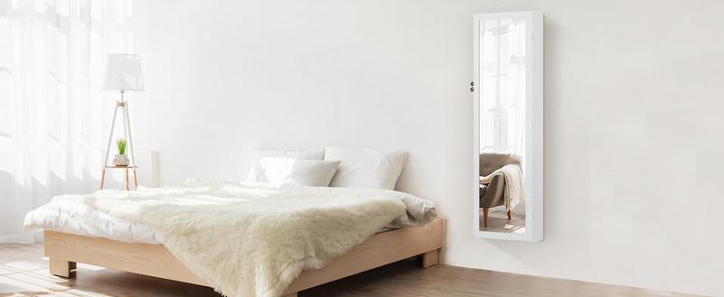 【Valentine's Day Gifts】Full-Length Mirror Jewelry Cabinet, Wall or Door Mount, Organizer Armoire with Built-in Makeup Mirror, Lockable Storage with 2 Drawers,Good Gift Idea