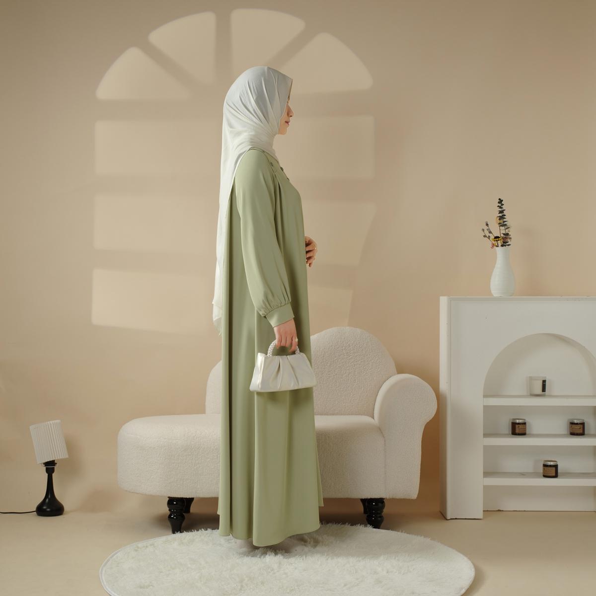 Macaron Color Shoulder Button Pullover Abaya ,black abaya,elegance,soft,daily abaya,abaya style,muslimfashion,abayafashion,jilbab,MA083 - Modest Women's Abaya Style with Elegant Design  Versatile Classic