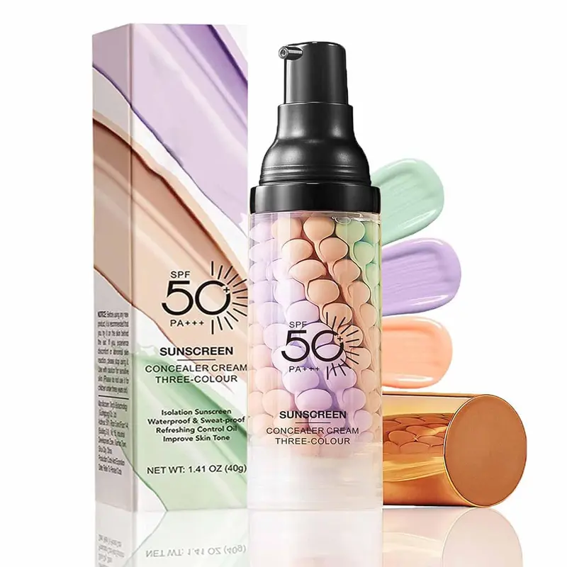 3-in-1 Color Correcting Primer SPF 50, Moisturizing Sunscreen Makeup Base Oil Control Pore Blur Brightening