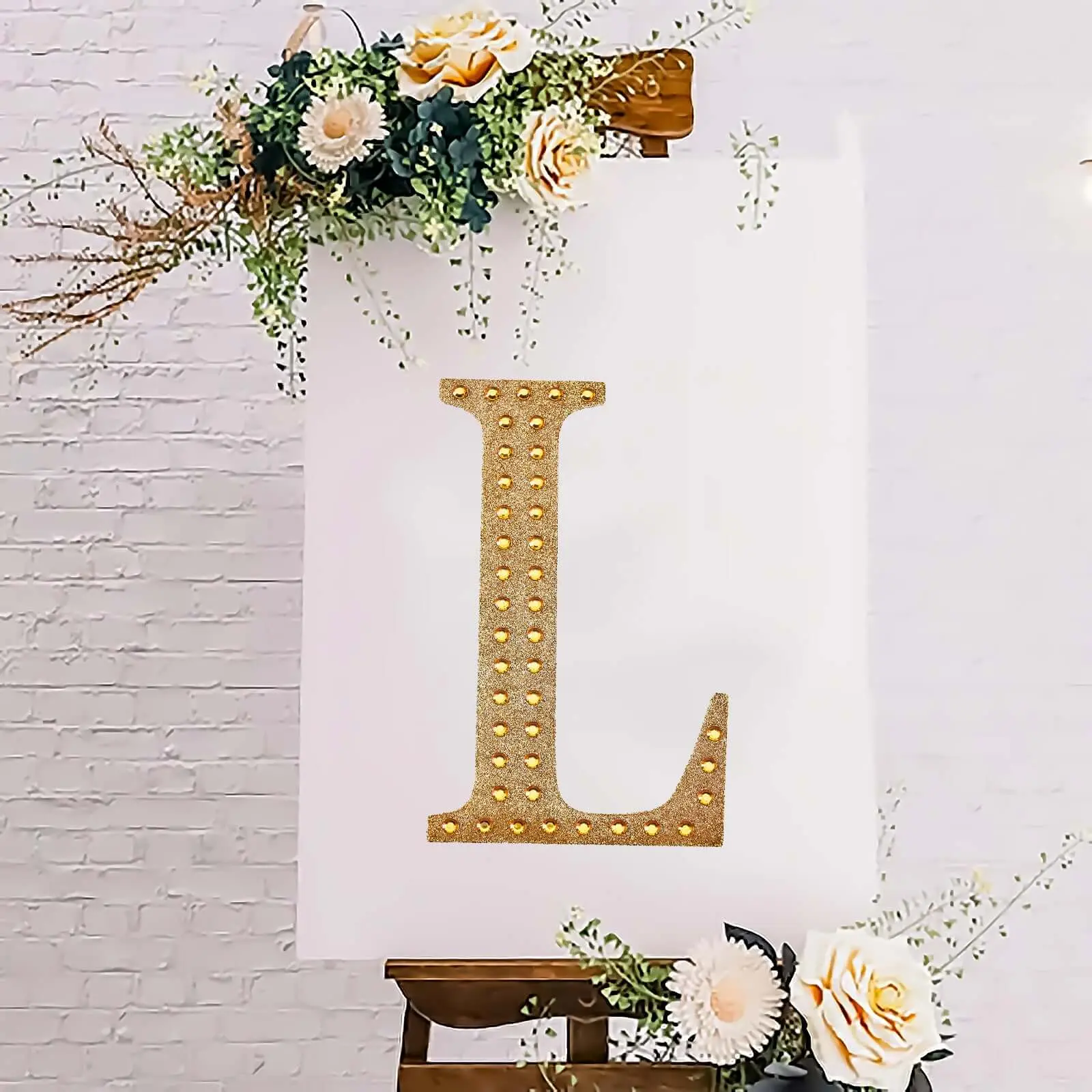 8" Gold Glitter Rhinestone Alphabet "L" Letter Stickers, Adhesive DIY Craft Embellishments for Scrapbooking, Wedding, Baby Shower Parties, Party