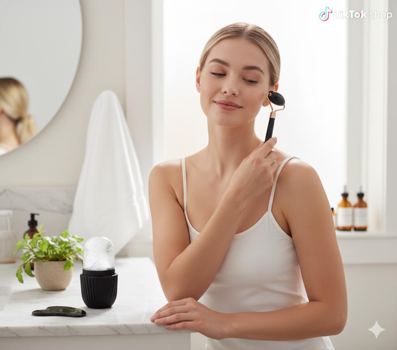 3-in-1 Ultimate Glass Skin Glow Set Ice Roller & Gua Sha Kit for Face Sculpting De-Puffing with Rose Gold Handle for Refreshed Look