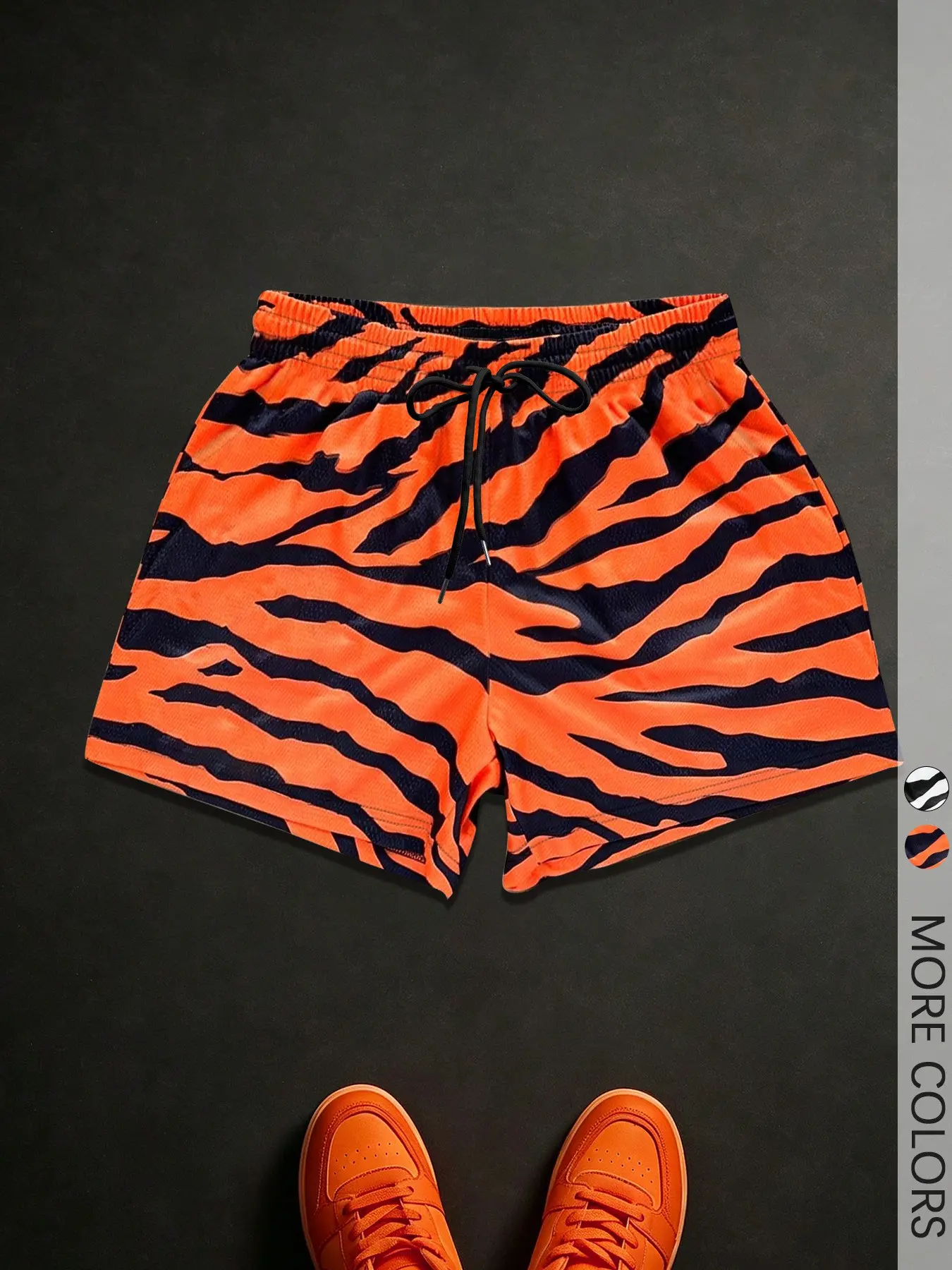 Men's Tiger Striped Mesh Shorts, Breathable Drawstring Shorts for Men, Summer Streetwear for Daily Outfits Men's Tiger Striped Mesh Shorts, Breathable Drawstring Shorts for Men, Summer Streetwear for Daily Outfits