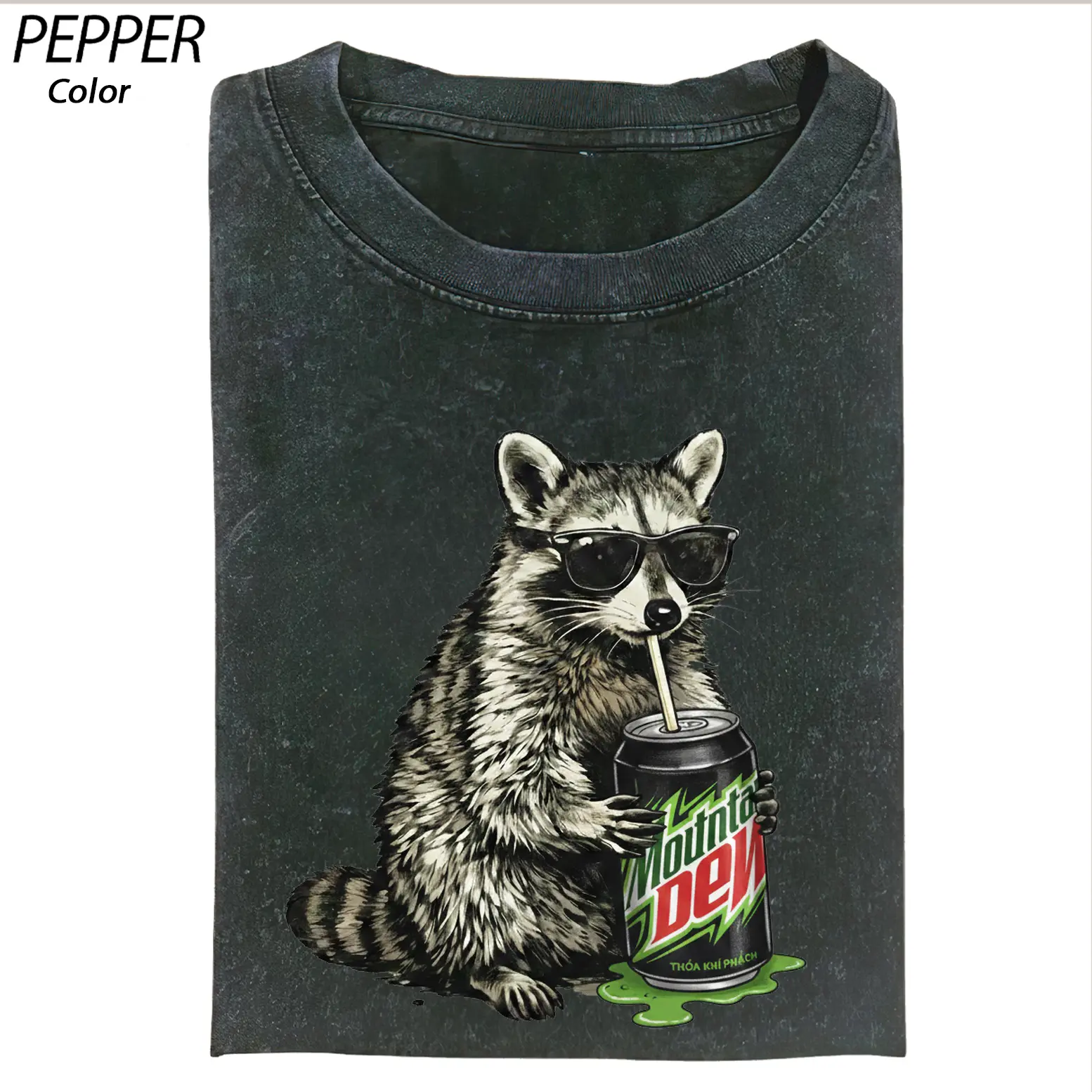 Funny Raccoon Mountain Dew Shirt, Meme Animal Graphic Tee, Streetwear Raccoon Shirt, Unisex Trendy Gift Womenswear Top Cotton