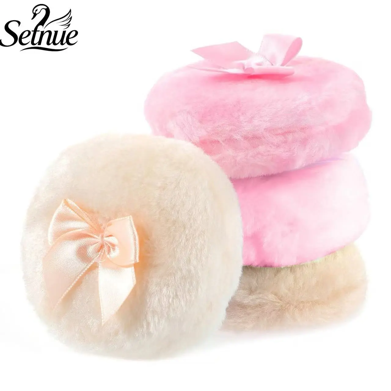 4 Pcs Large Powder Puff, 3.54 Inch Round Pink & Beige Large Soft Washable Fluffy Powder Puff Reusable Dusting Makeup Puffs for Wet Dry Makeup Face Body