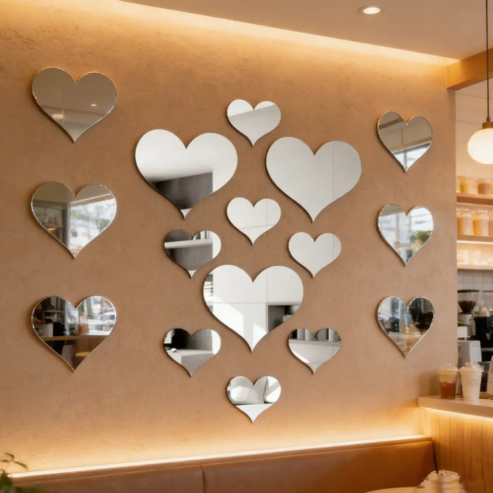 20PCS Decorative Reflective Acrylic Heart Mirror Wall Stickers, Removable Self-Adhesive Mirror Decals, 3D Love Heart Household Decoration Supplies for Living Room, Bedroom Room Decor, Living Room Decor, Aesthetic Room Decor