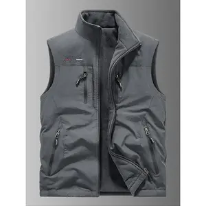 Men's Solid Pocket Zip Up Reversible Vest Jacket, Regular Fit Casual Stand Collar Sleeveless Outerwear for Fall & Winter, Men's Sportswear for Outdoor Activities, Modern and Comfortable Menswear Tops Can be used with raincoat