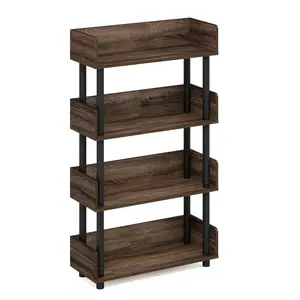TURN-N-TUBE 4-Tier Corner Storage Shelf for Living Room, Garage, Home Office, Walnut Walnut