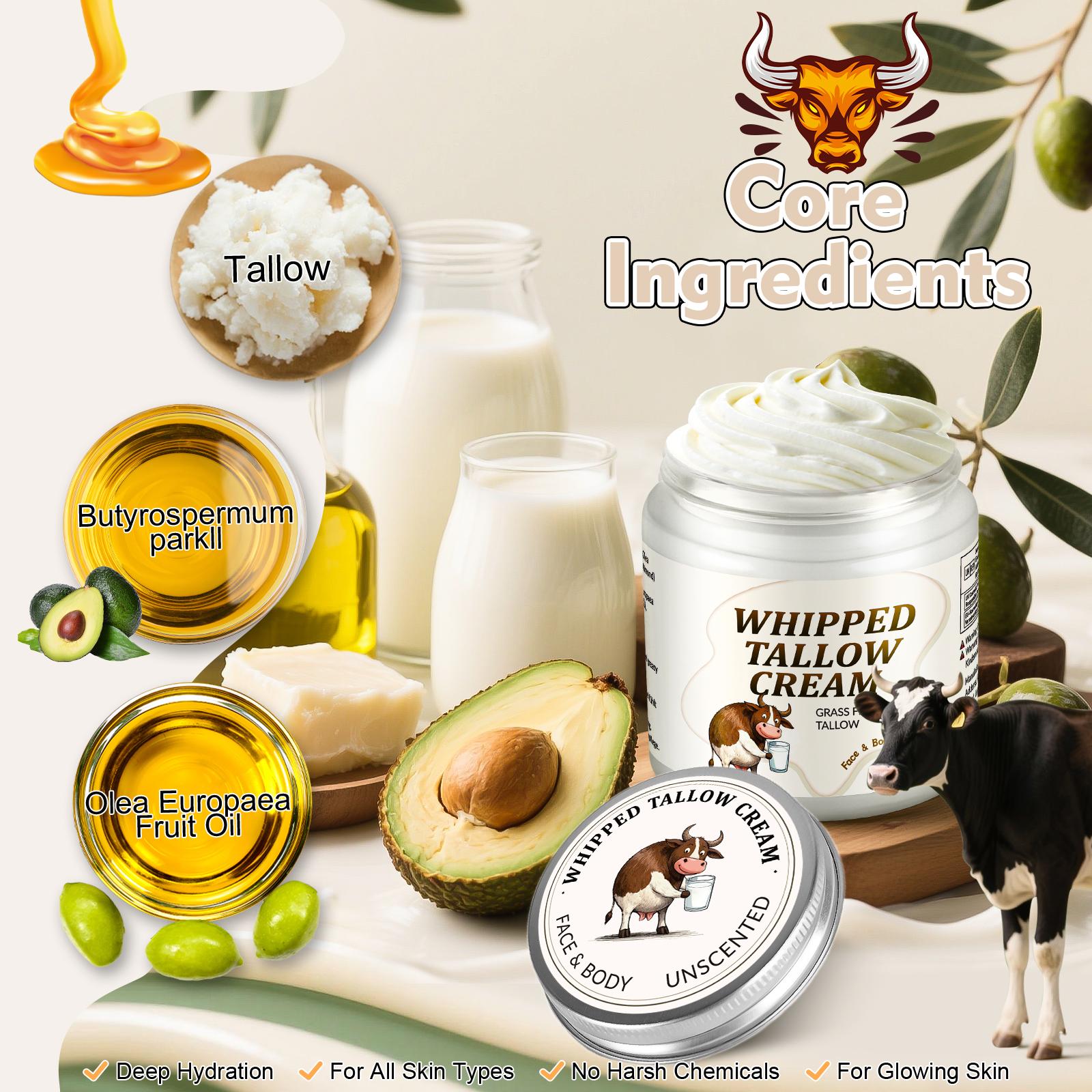 MEIDU Grass-Fed Beef Tallow Skin Cream – Whipped for Face & Body, Deeply Nourishing Moisturizing Cream for Soft, Smooth Skin