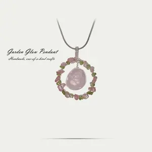 A | Garden Glow Pendant |  Handmade Wire-Wrapped Pendant | One-of-a-Kind, Nature-Inspired, Soft Pink & Green | Everyday Wear, Brunch, Date Night, Layering | Wearable Art, Unique Gift, Romantic Vibe, Garden-Inspired Jewelry |