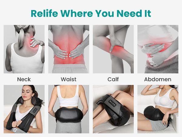 Nekteck Shiatsu Neck & Back Massager with Soothing Heat Electric Deep Tissue 3D Kneading Massage Pillow for Shoulder Leg Body Muscle Pain Relief 8 Soft Springy Massage Heads with Built-in Heating Function