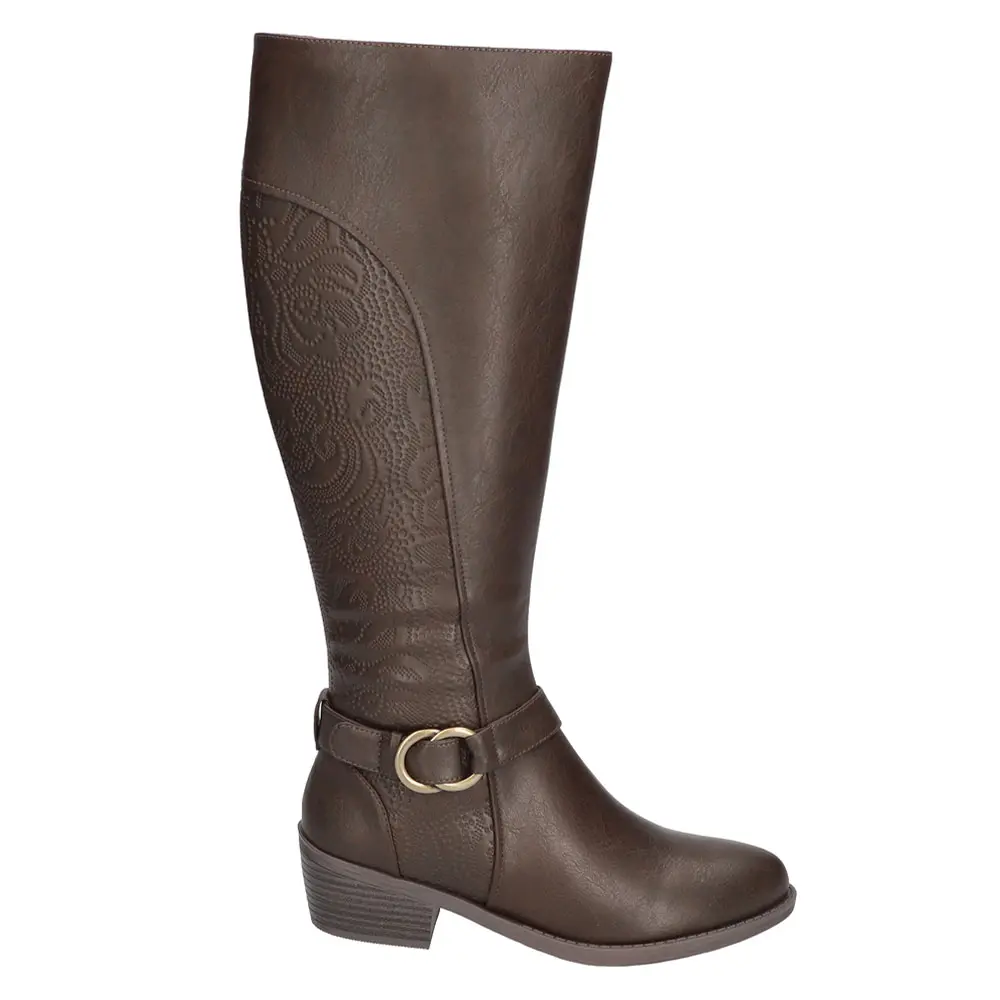 Easy Street Womens Luella Embossed Riding Round Toe Zippered Casual Boots Over the Knee Low Heel 1-2" - Brown