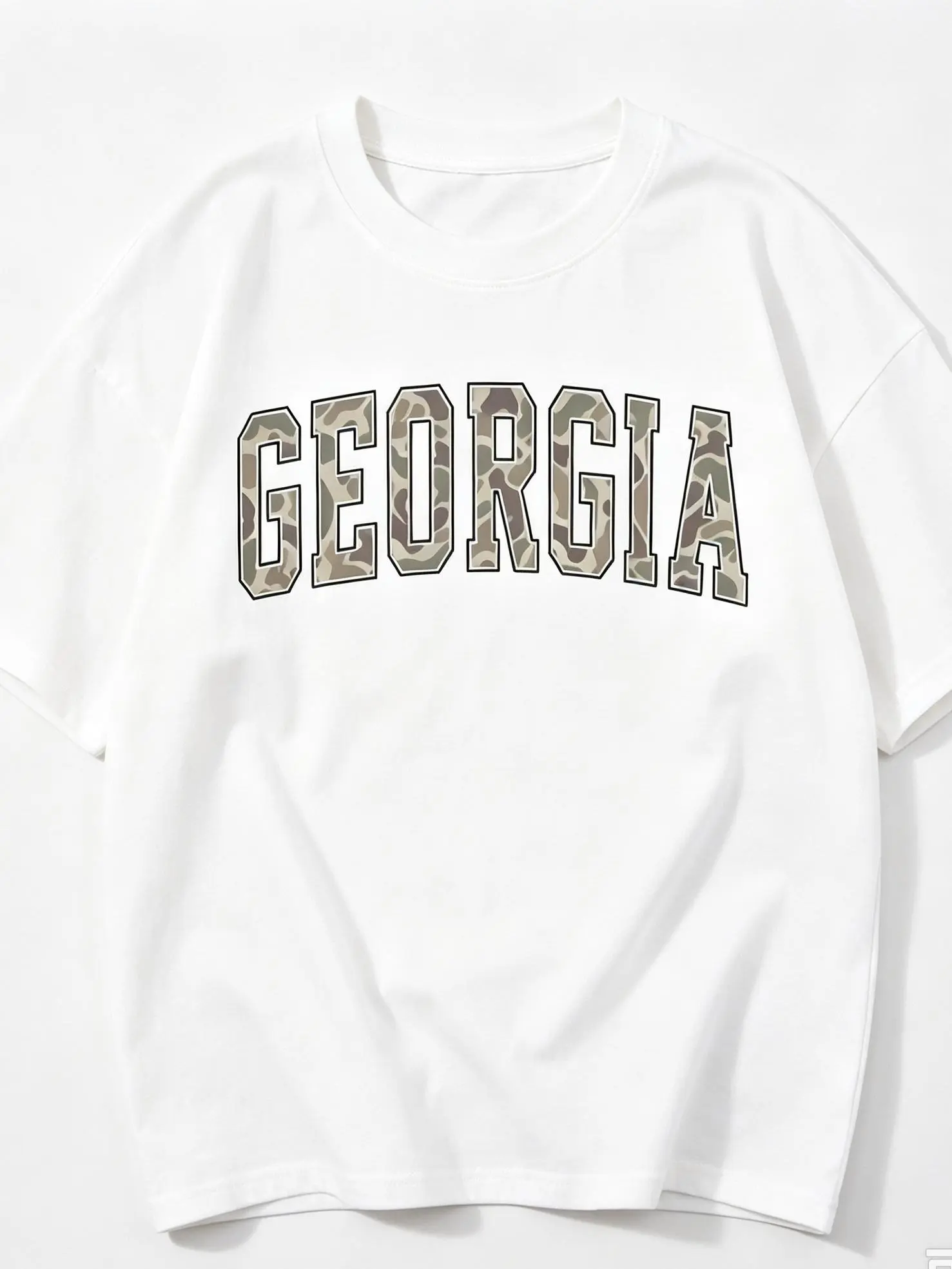 Vintage Camo Georgia Varsity University print Letter Graphic Oversized White Short Sleeve T-Shirt for Women, Casual State Pride Cotton Crewneck Top