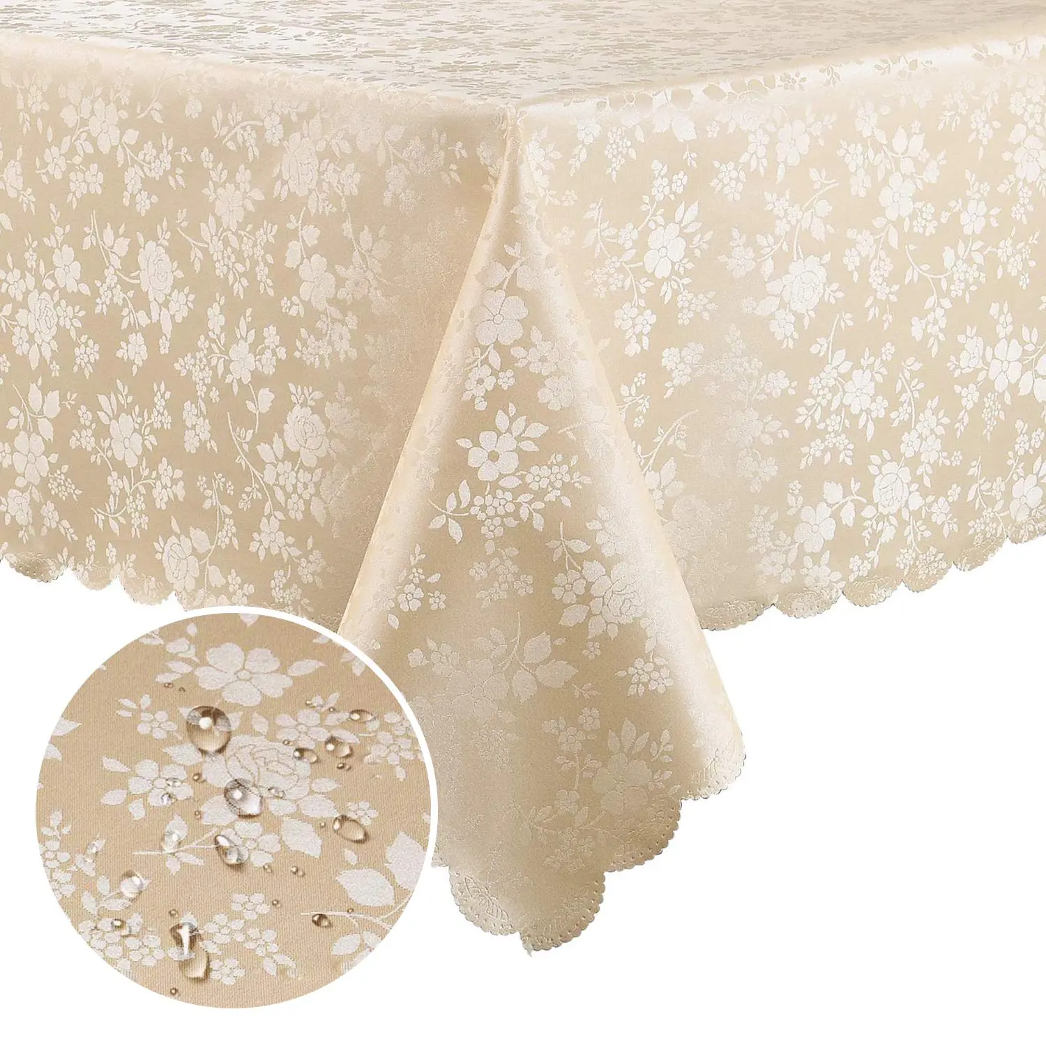 Embossed-Edges Classic Elegant Warm Tone 3-Layer Durable PU Vinyl Rectangle Tablecloth - Heavy-Duty, Waterproof, Spill-Proof Cover, Wipe Spills Fast, Gentlecycle Dry, Wash-and-Reuse for Kitchen, Holiday Decor
