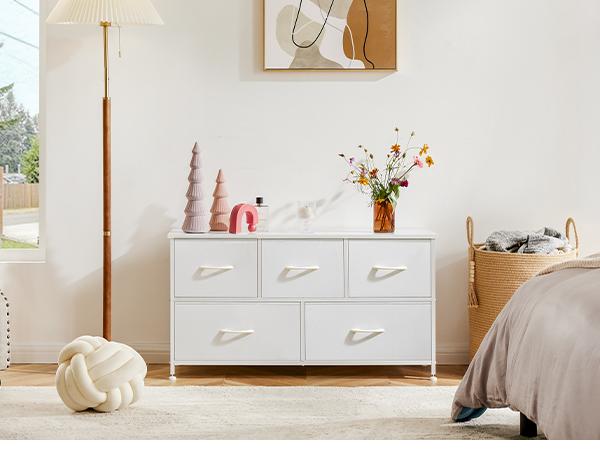 Cupboards Cabinets Dresser Fabric Storage Tower with 5 Drawers Bedroom Organizer Chest of Drawers with Fabric Bins for Bedroom Closet Entryway Large Storage Solid Stable Multifunctional Use
