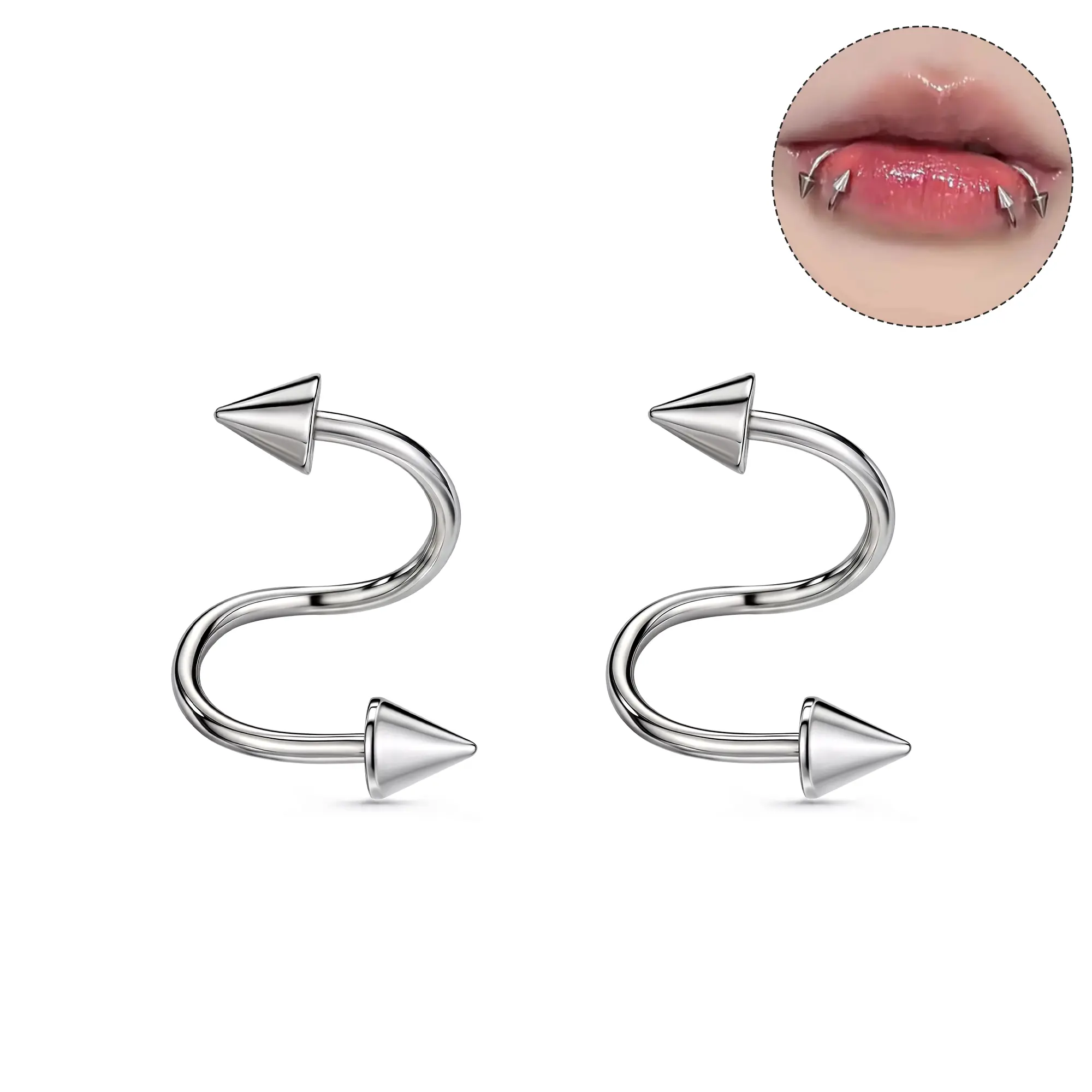 Oufer 16G 2PCS Stainless Steel Internally Threaded Spike Snakebites Piercing Body Jewelry, Helix Pierced Ring, Accessories Adults, Punk Accessories, Body Art Piercing Jewelry, Tarnish Proof Jewelry, Stainless Steel Jewelry