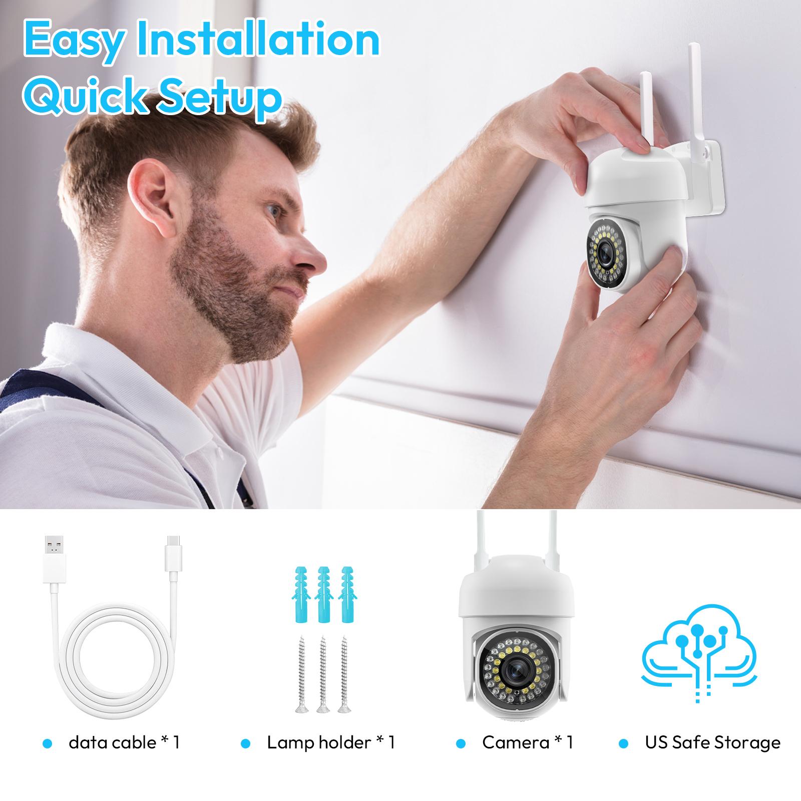 3MP Security Camera, 2K HD Video and Color Night Vision, 360° rotation,Video Replay,2.4Ghz WiFi, Motion Detection, Two-Way Audio - Easy Installation WiFi Home Automatic Card