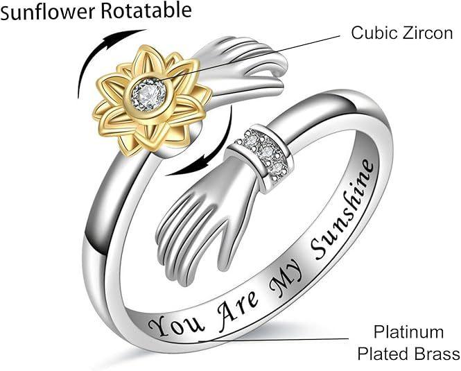 Sunflower Spinner Worry Ring with Free Gift Box Hand Hug Fidget Ring You Are My Sunshine Inspirational Jewelry Gift for Women Girlfriend Daughter Sunflower Spinner Worry Ring with Free Gift Box Hand Hug Fidget Ring You Are My Sunshine Inspirational Jewelry Gift for Women Girlfriend Daughter