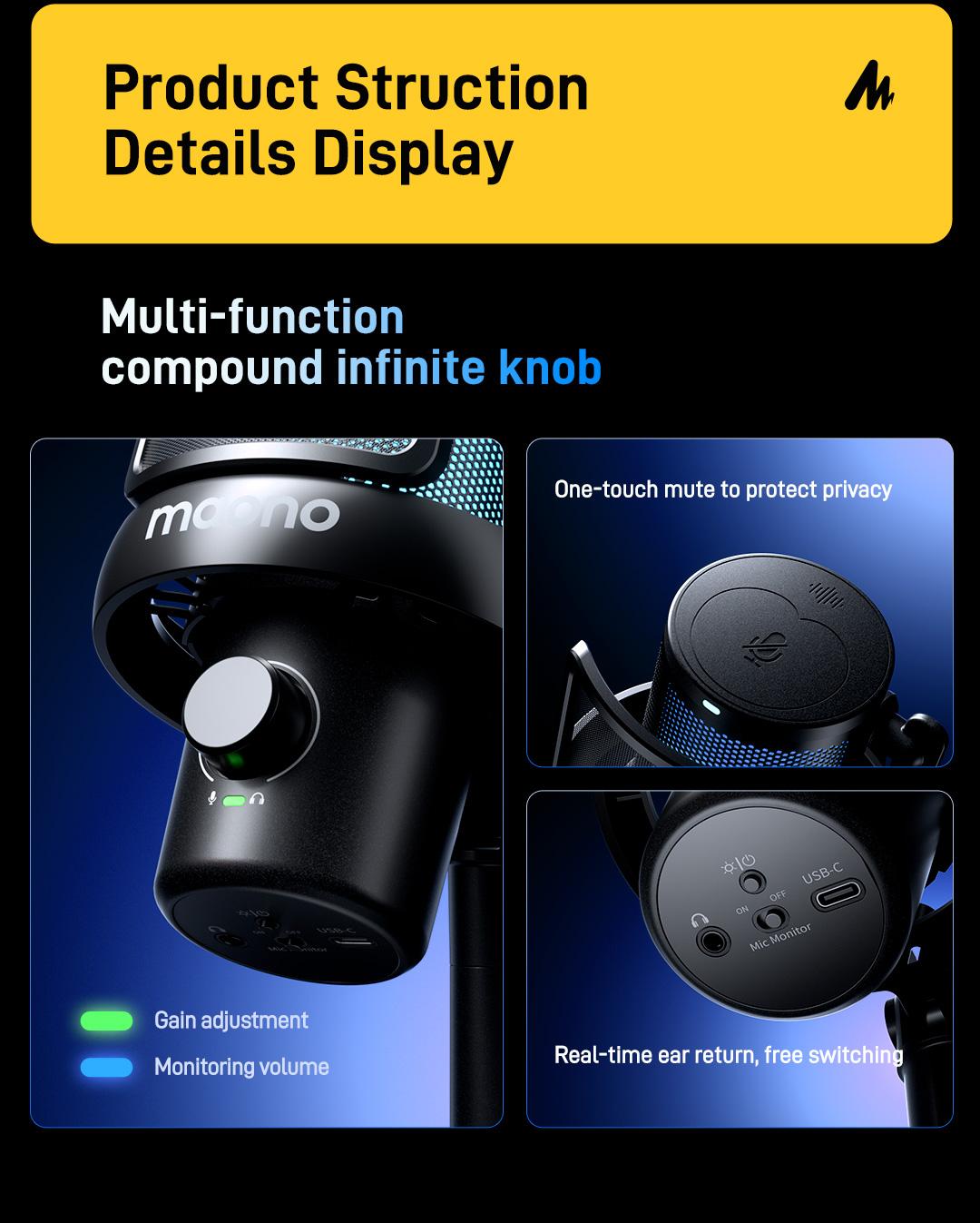 Maono DM40 Voice Changer USB / Wireless Desktop Audio RGB Gaming Microphone with Noise Reduction and EQ Setting,Compatible with Computer, PC, PS4, PS5, Smartphone, Mac, Ideal for Singing,Game Streaming,Recording and Podcasting.