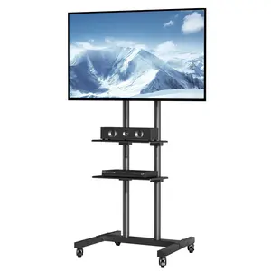Mobile TV Stand & Cart, Height Adjustable with Wheels, Includes Tray for Audio-Visual Devices, Suitable for Bedrooms & Living Rooms