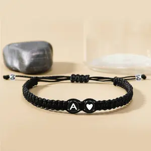 Initial Heart Braided Bracelet for Women and Men, 26 Alphabet Adjustable Rope Bracelet Unisex Fashion Jewelry Gift