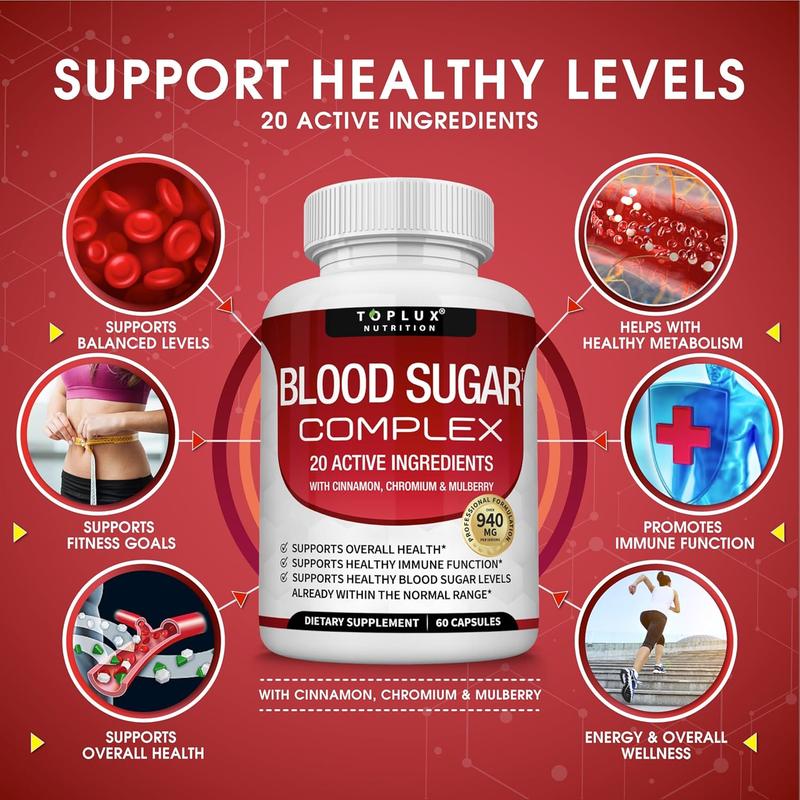 3 Bottles of Healthy Blood Sugar Complex 20 Vitamins & Minerals Support Overall Health,Capsules with Chromium Cinnamon ,edible blood sugar balance health,gym edible dietary,60 capsule healthcare fitness dietary